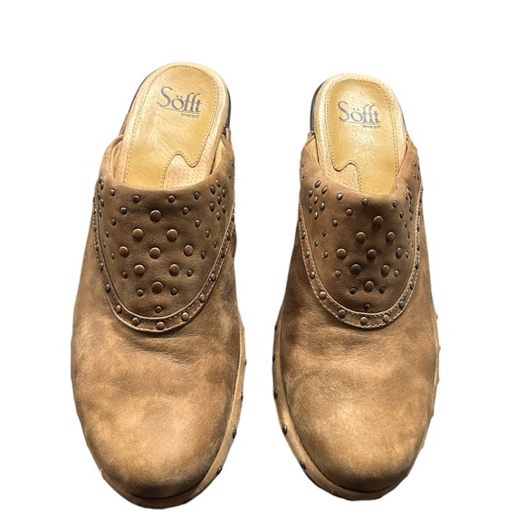 SOFFT women’s tan leather 10M slip on mules clog shows w heel NWOB - Picture 4 of 12